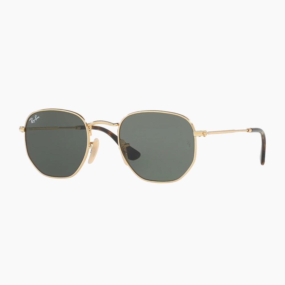 Ray-Ban Gold Hexagonal Sunglasses with Green Lenses